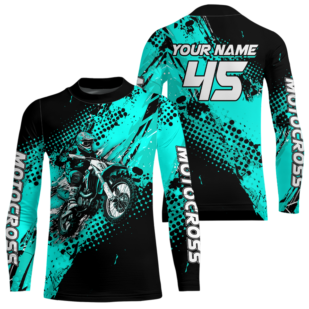 Turquoise Youth Dirt Bike Jersey Adult Kid Upf30+ Custom Motocross Jersey Off-Road Jersey DNT50