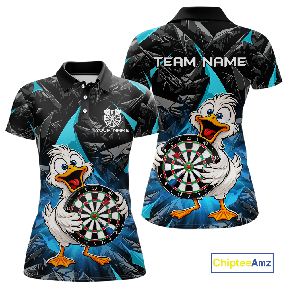 Custom Turquoise Duck Funny Dart Shirt Dart Team Jersey for Women Dartboard Polo & 1/4Zip NNT167