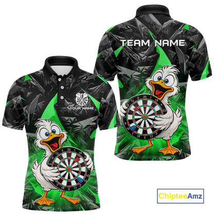 Custom Green Duck Funny Dart Shirt Dart Team Jersey for Men Dartboard Polo & 1/4Zip NNT167