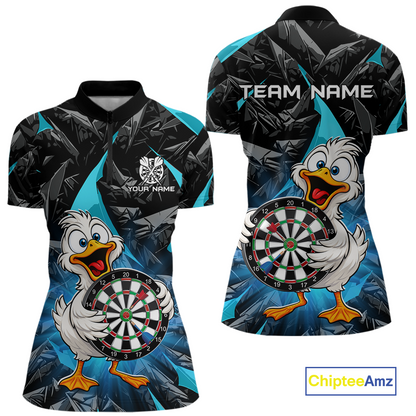 Custom Turquoise Duck Funny Dart Shirt Dart Team Jersey for Women Dartboard Polo & 1/4Zip NNT167