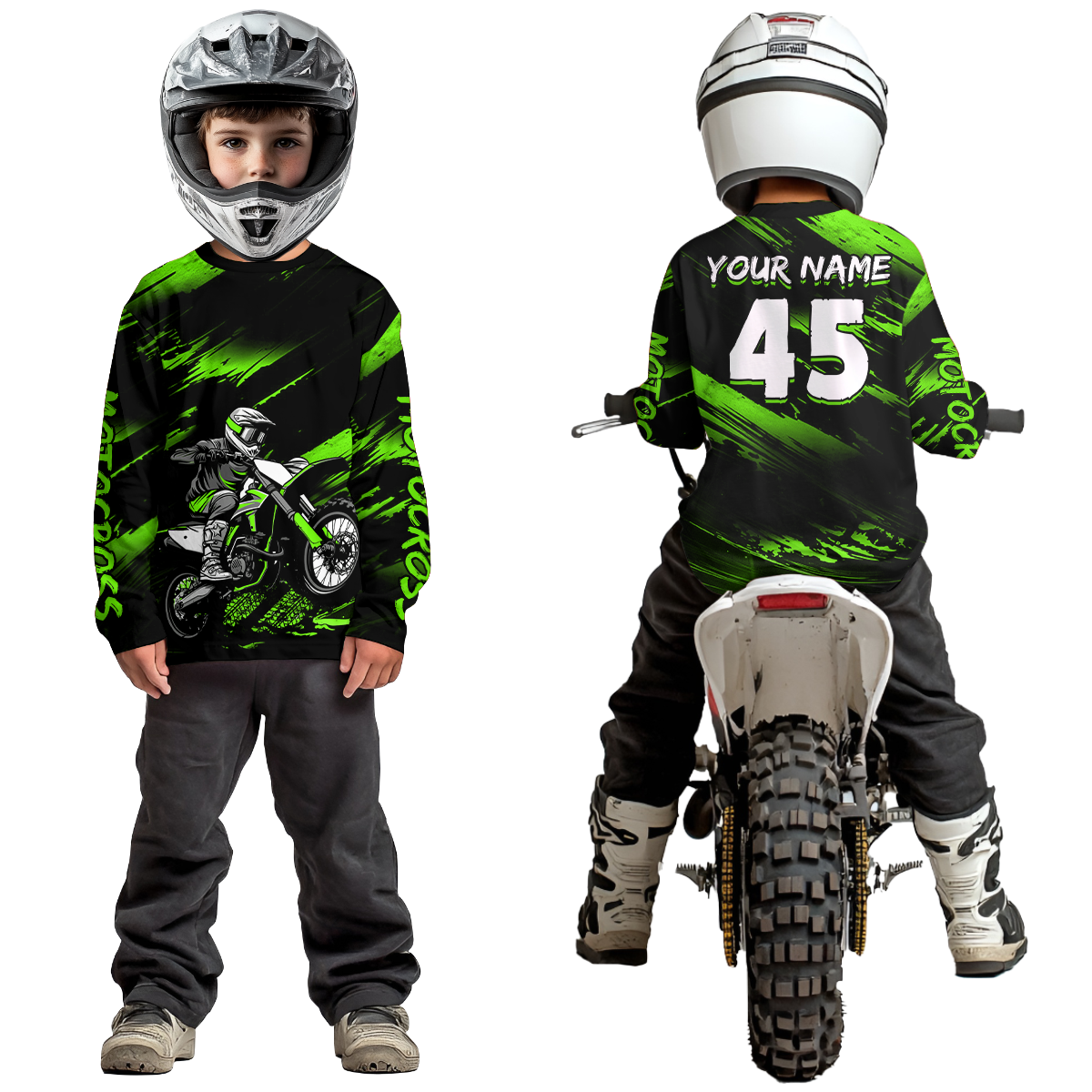 Green Motocross Shirts Personalized Racing Jersey Dirt Bike Jersey Kid Men Women UPF30+ DNT15