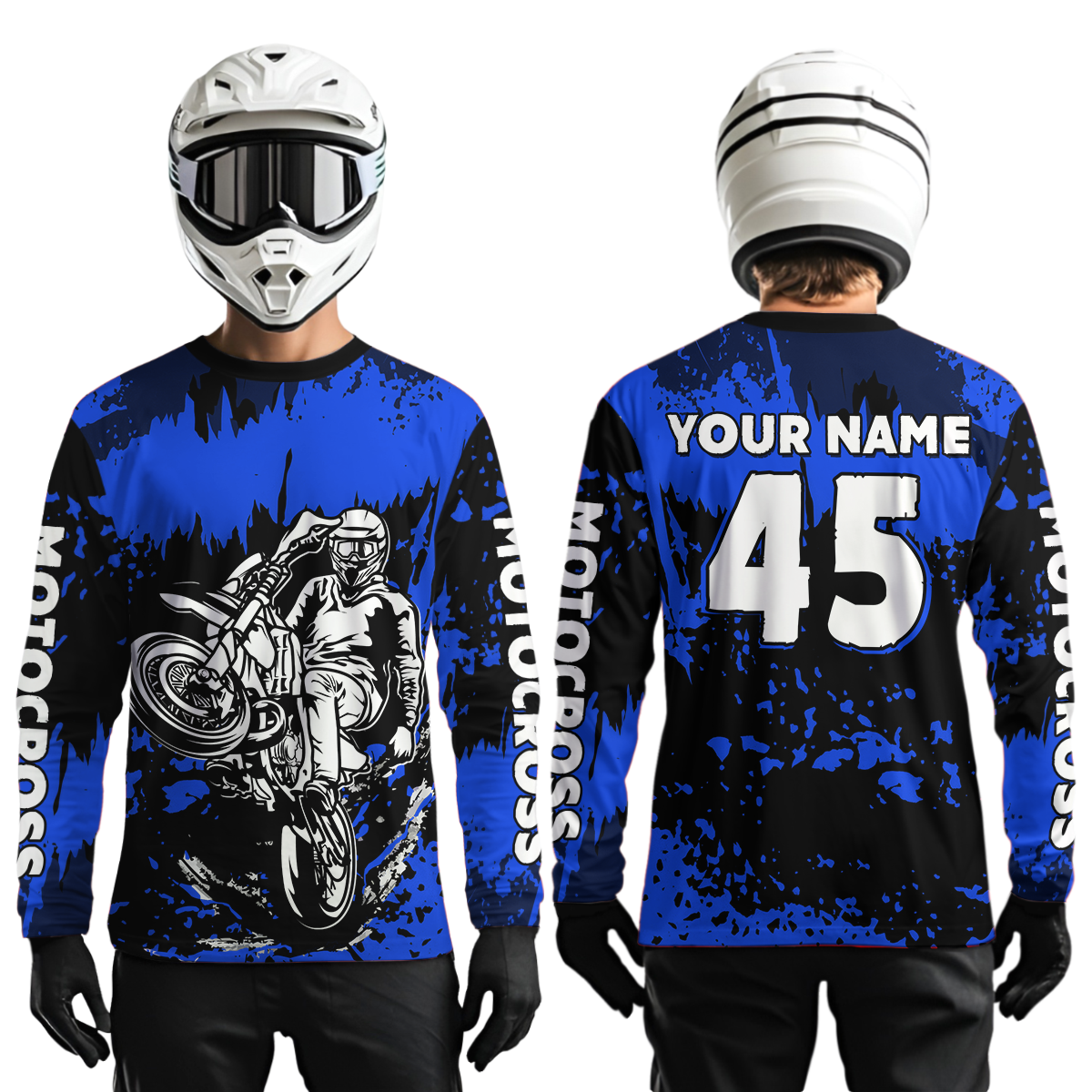 Custom Blue Motocross Jersey for Men Women Kids UPF30+ MX Motorcycle Racing DNT22