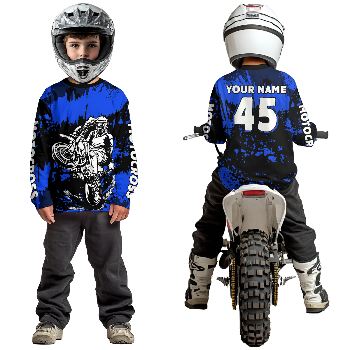 Custom Blue Motocross Jersey for Men Women Kids UPF30+ MX Motorcycle Racing DNT22