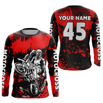 Custom Red Motocross Jersey for Men Women Kids UPF30+ MX Motorcycle Racing DNT22