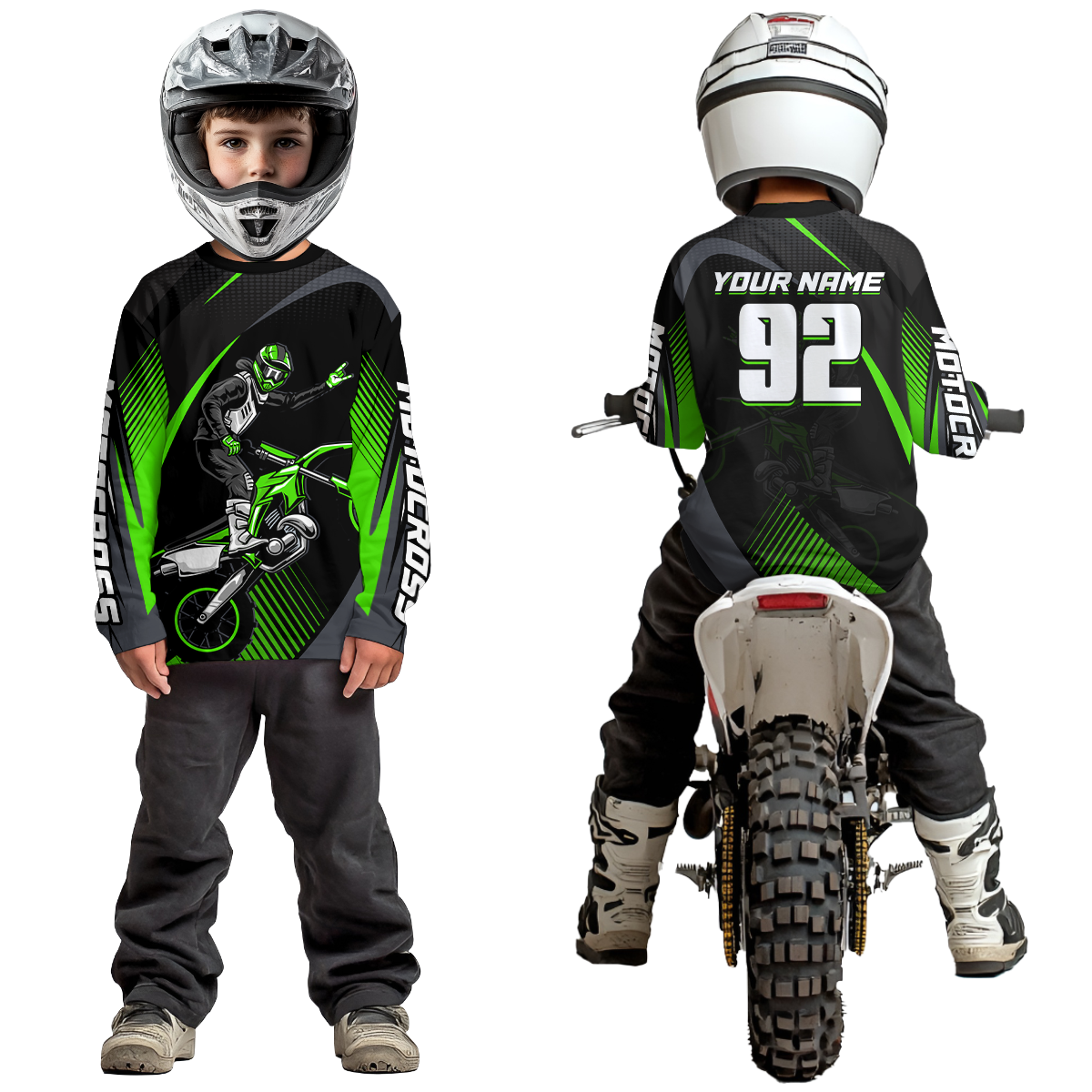 Personalized Green Motocross Shirts Racing Jersey Dirt Bike Jersey Kid Men Women UPF30+ DNT14