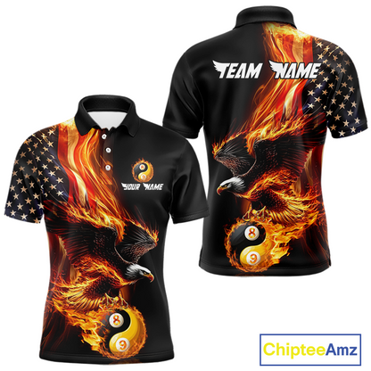 Custom US Eagle 8 9 Ball Billiard Yin Yang Shirts for Men Billiard Team Shirts Billiard League Polo & 1/4 Zip NNT90