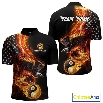 Custom US Eagle 8 9 Ball Billiard Yin Yang Shirts for Men Billiard Team Shirts Billiard League Polo & 1/4 Zip NNT90