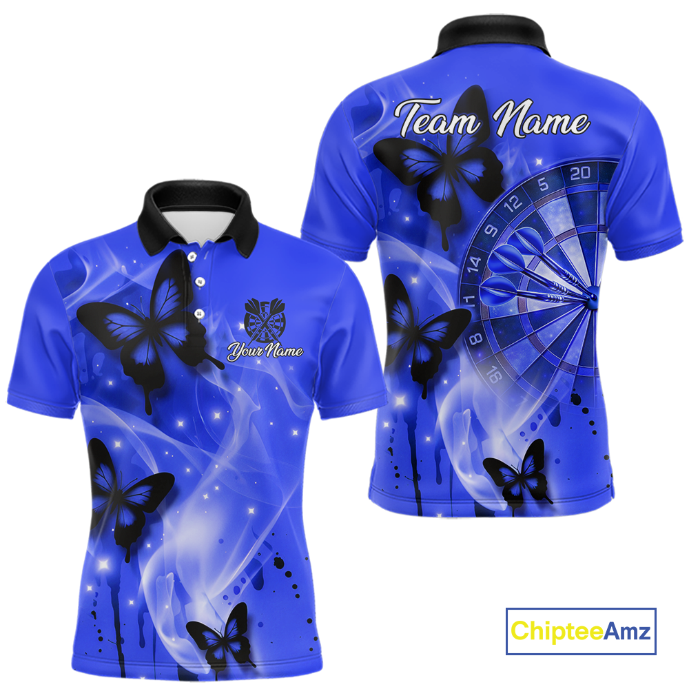 Custom Blue Galaxy Butterflies Darts Shirt for Men Darts Team Jerseys Dartboard Shirt NNT261
