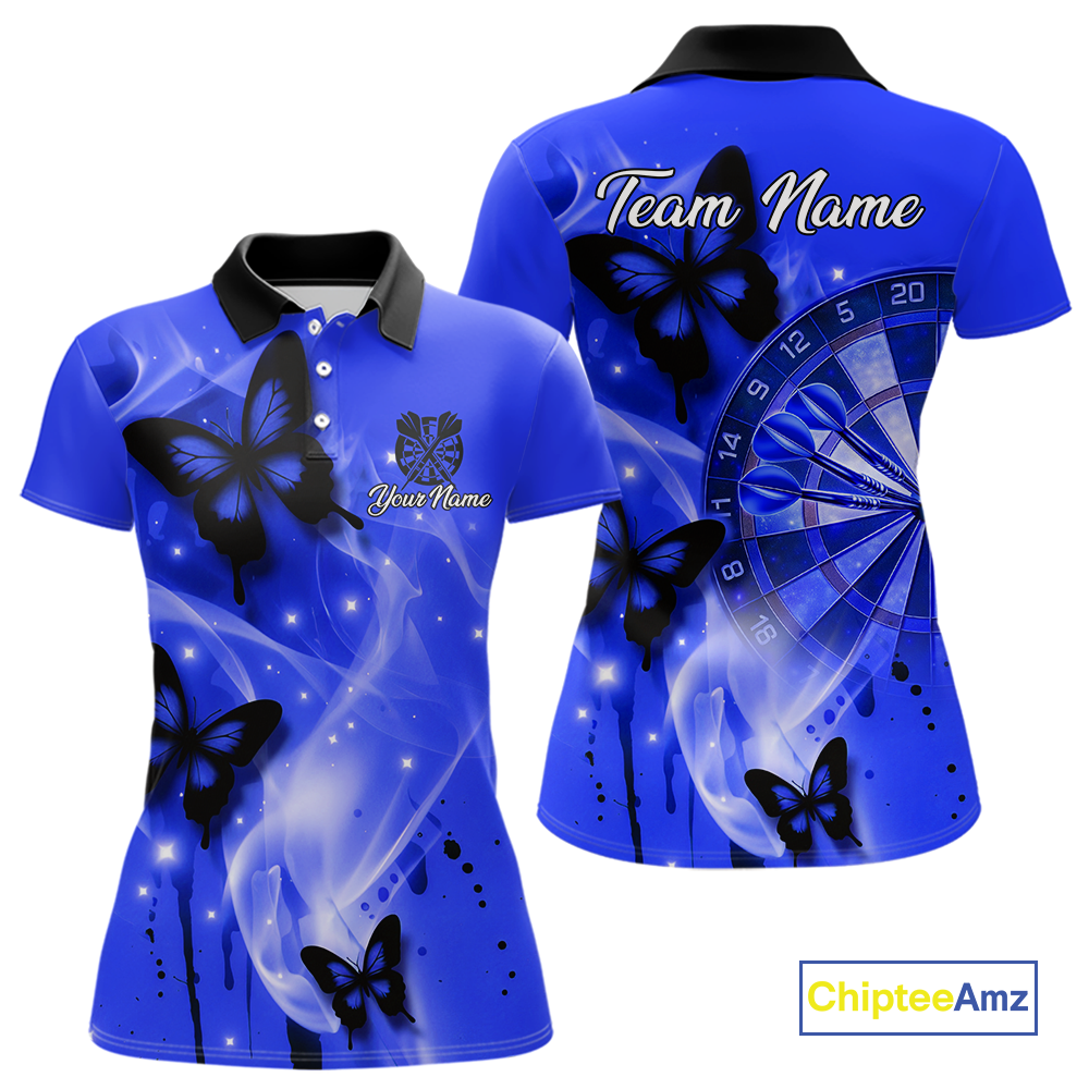 Custom Blue Galaxy Butterflies Darts Shirt for Women Darts Team Jerseys Dartboard Shirt NNT261