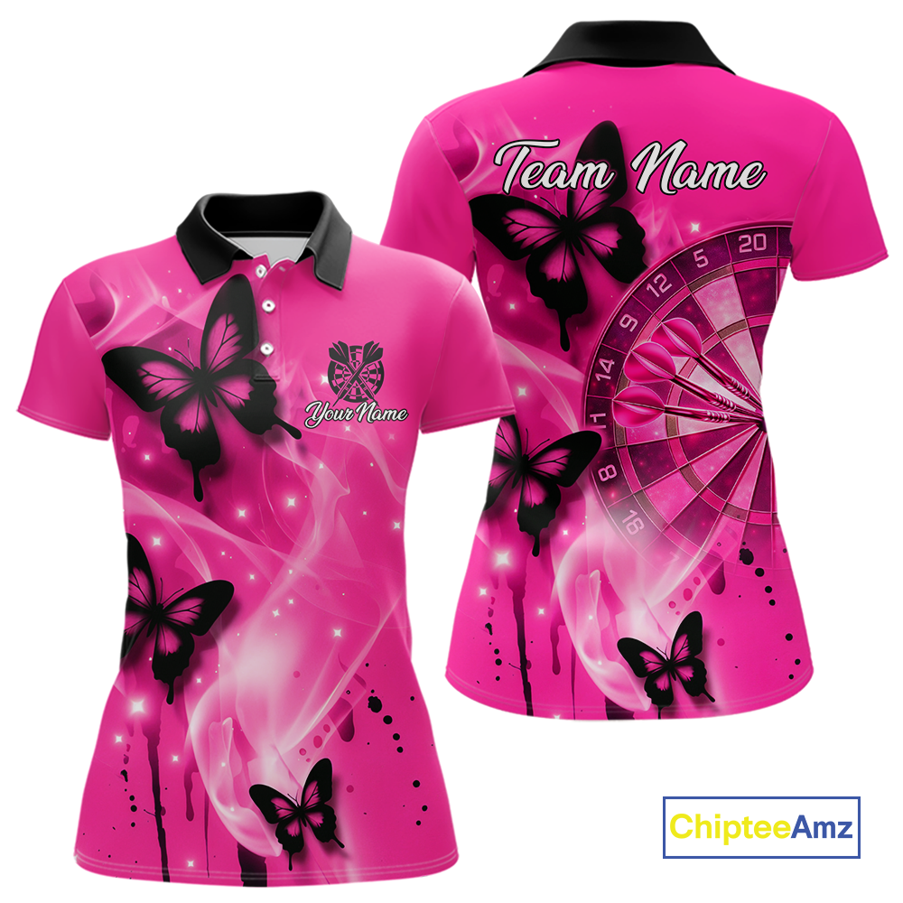 Custom Pink Galaxy Butterflies Darts Shirt for Women Darts Team Jerseys Dartboard Shirt NNT261