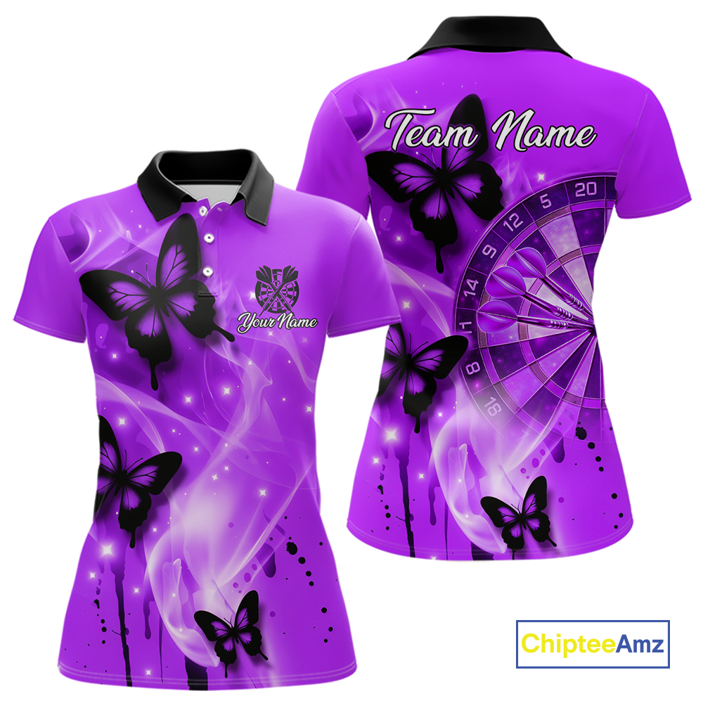 Custom Purple Galaxy Butterflies Darts Shirt for Women Darts Team Jerseys Dartboard Shirt NNT261