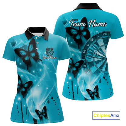 Custom Turquoise Galaxy Butterflies Darts Shirt for Women Darts Team Jerseys Dartboard Shirt NNT261