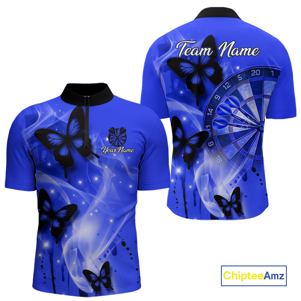 Custom Blue Galaxy Butterflies Darts Shirt for Men Darts Team Jerseys Dartboard Shirt NNT261