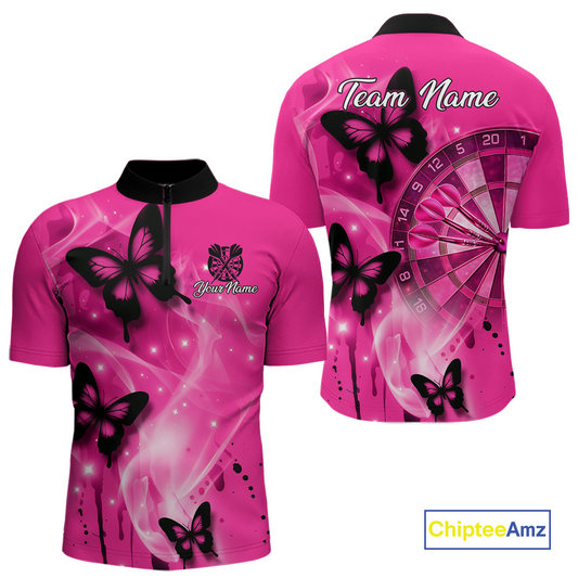 Custom Pink Galaxy Butterflies Darts Shirt for Men Darts Team Jerseys Dartboard Shirt NNT261