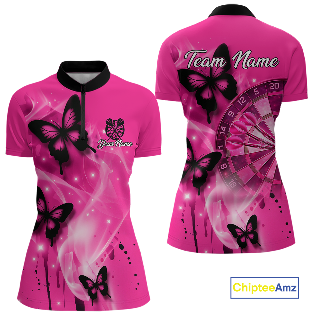 Custom Pink Galaxy Butterflies Darts Shirt for Women Darts Team Jerseys Dartboard Shirt NNT261