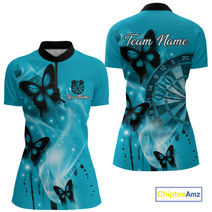 Custom Turquoise Galaxy Butterflies Darts Shirt for Women Darts Team Jerseys Dartboard Shirt NNT261