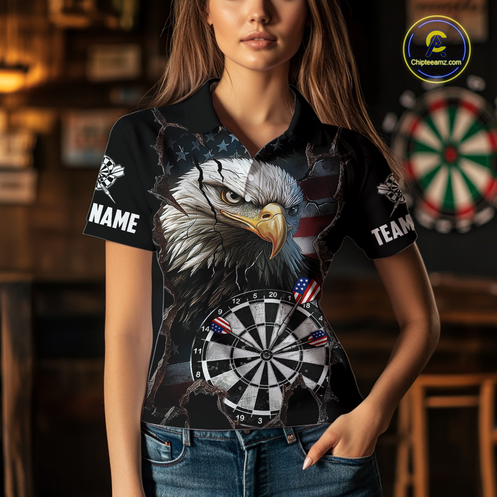 Custom US Flag Eagle Dart Shirts For Women Dart Board Gifts Darts Team Jerseys Dart League NNT154