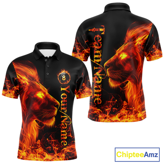 Custom Flame Lion 8 Ball Billiard Shirts for Men Billiard Team Shirts Billiard League Polo & 1/4 Zip NNT96