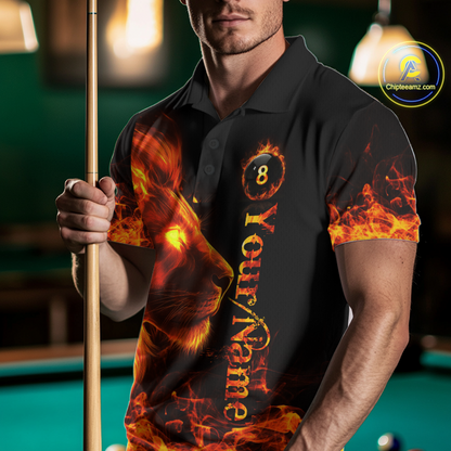 Custom Flame Lion 8 Ball Billiard Shirts for Men Billiard Team Shirts Billiard League Polo & 1/4 Zip NNT96