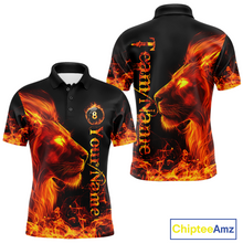 Load image into Gallery viewer, Custom Flame Lion 8 Ball Billiard Shirts for Men Billiard Team Shirts Billiard League Polo &amp; 1/4 Zip NNT96