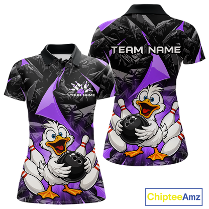 Custom Purple Funny Duck Bowling Jersey for Women Bowling League Bowling Team Shirts Polo & 1/4 Zip HN233