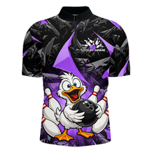 Load image into Gallery viewer, Custom Purple Funny Duck Bowling Jersey for Men Bowling League Bowling Team Shirts Polo &amp; 1/4 Zip HN233