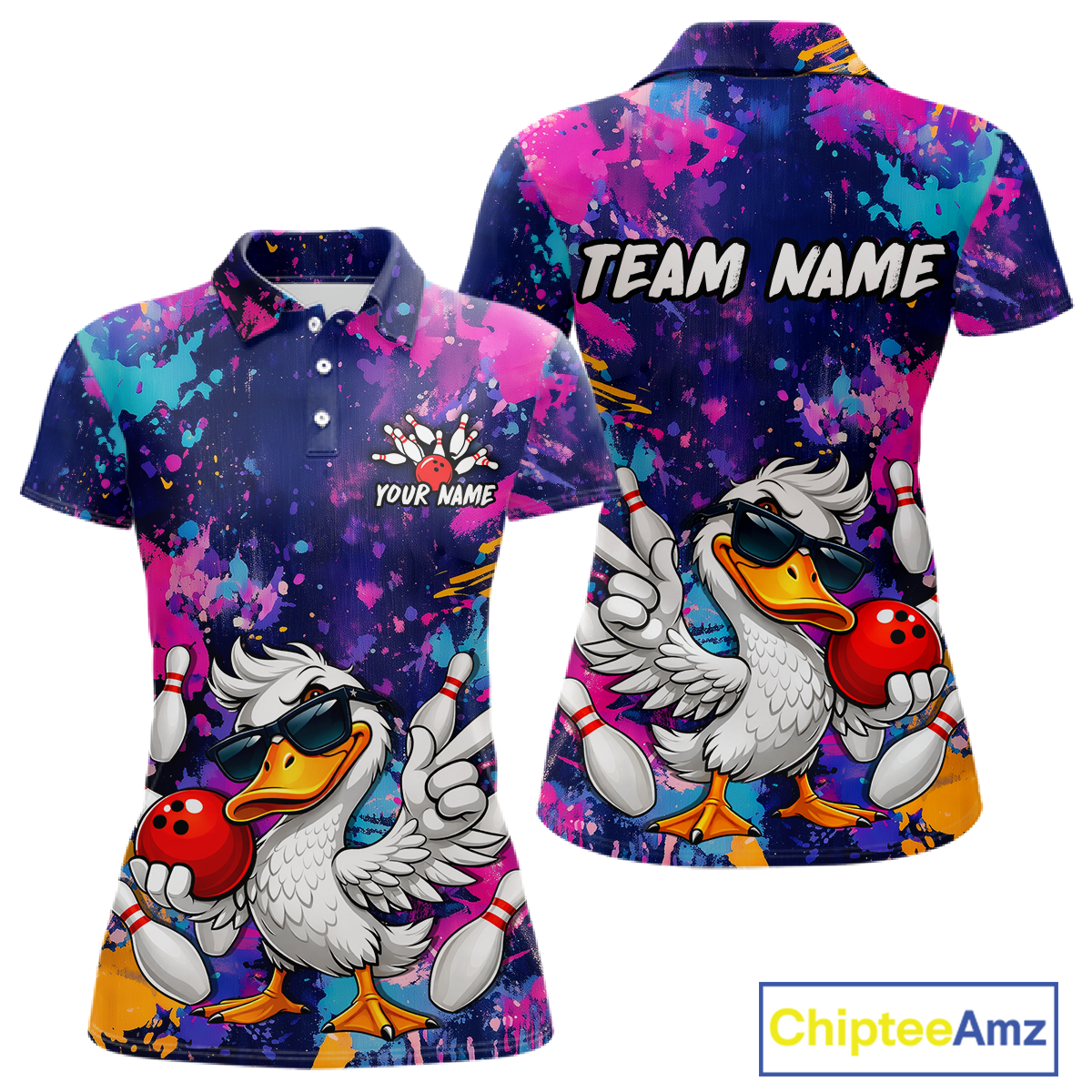 Custom Graffiti Funny Duck Bowling Jersey for Women Bowling League Bowling Team Shirts Polo & 1/4 Zip HN234