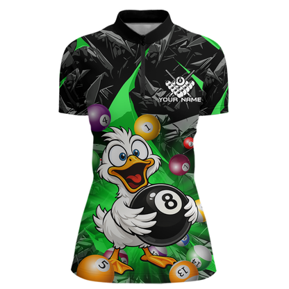 Custom Green Funny Duck 8 Ball Pool Shirts Billiard Shirt for Women Billiard Team Jersey League NNT172