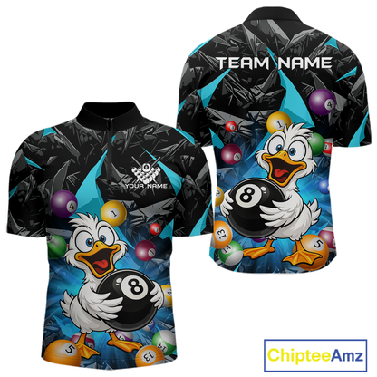 Custom Turquoise Funny Duck 8 Ball Pool Shirts Billiard Shirt for Men Billiard Team Jersey League NNT172