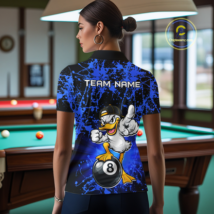 Custom Blue Funny Duck Billiard Shirt for Women Billiard Team Jersey League 8 Ball Pool Shirts NNT171
