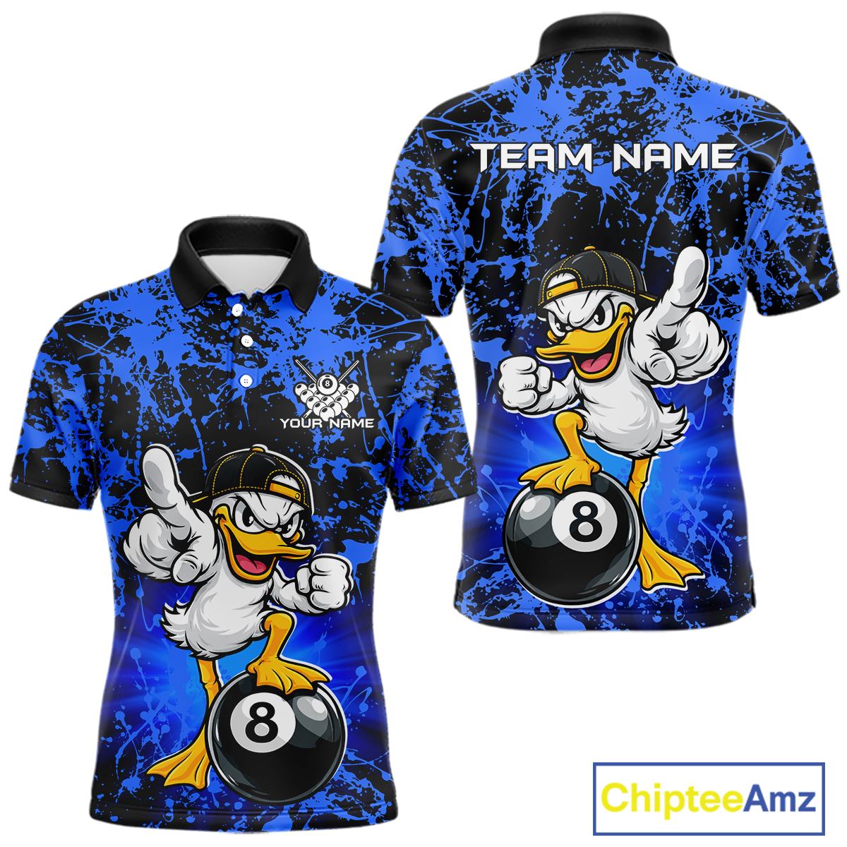 Custom Blue Funny Duck Billiard Shirt for Men Billiard Team Jersey League 8 Ball Pool Shirts NNT171