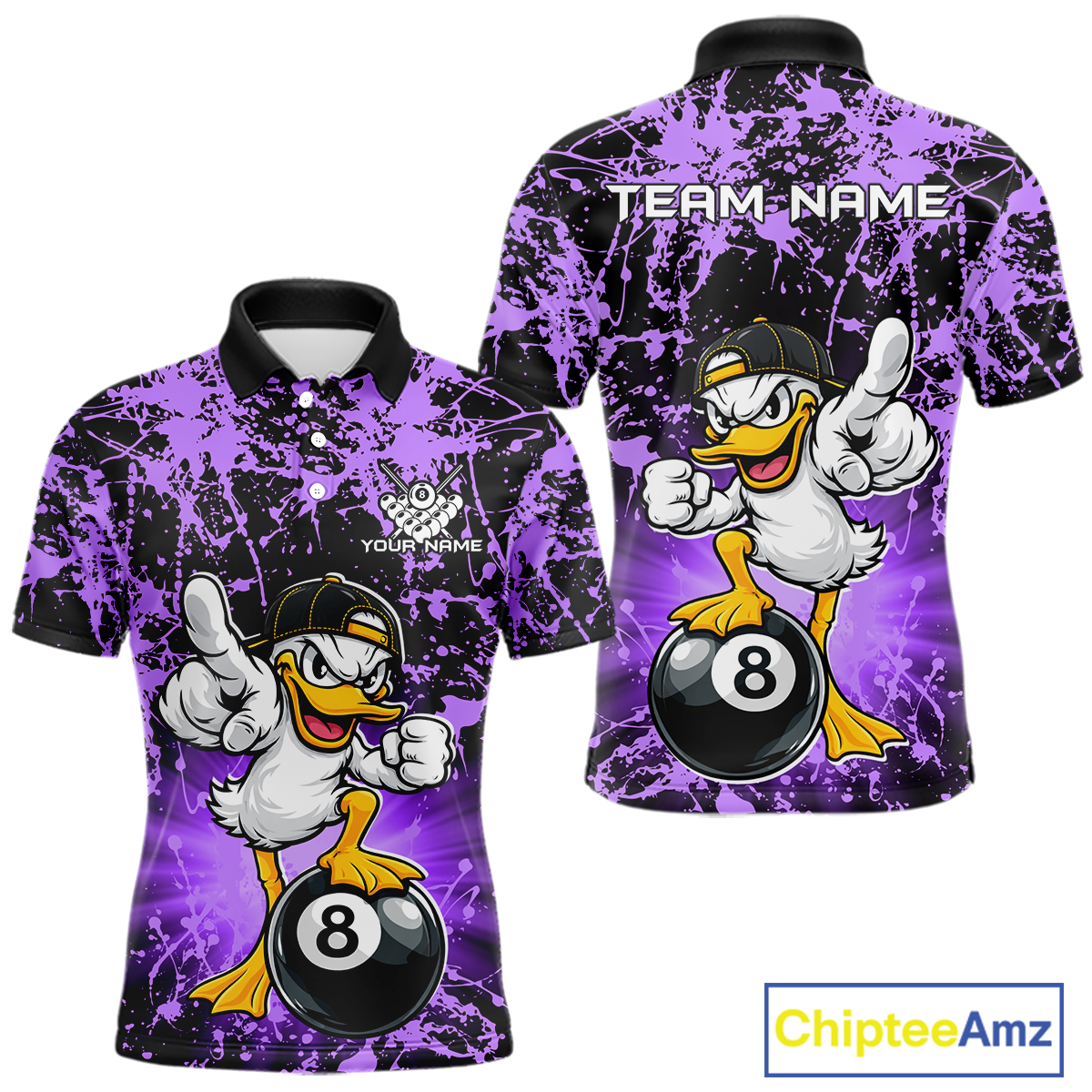 Custom Purple Funny Duck Billiard Shirt for Men Billiard Team Jersey League 8 Ball Pool Shirts NNT171