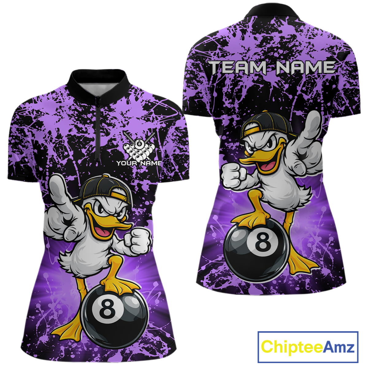 Custom Purple Funny Duck Billiard Shirt for Women Billiard Team Jersey League 8 Ball Pool Shirts NNT171
