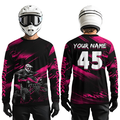 Custom Pink ATV Motocross Jersey Kid Adult Quad Bike Jersey Off-Road Shirt UPF30+ DNT58