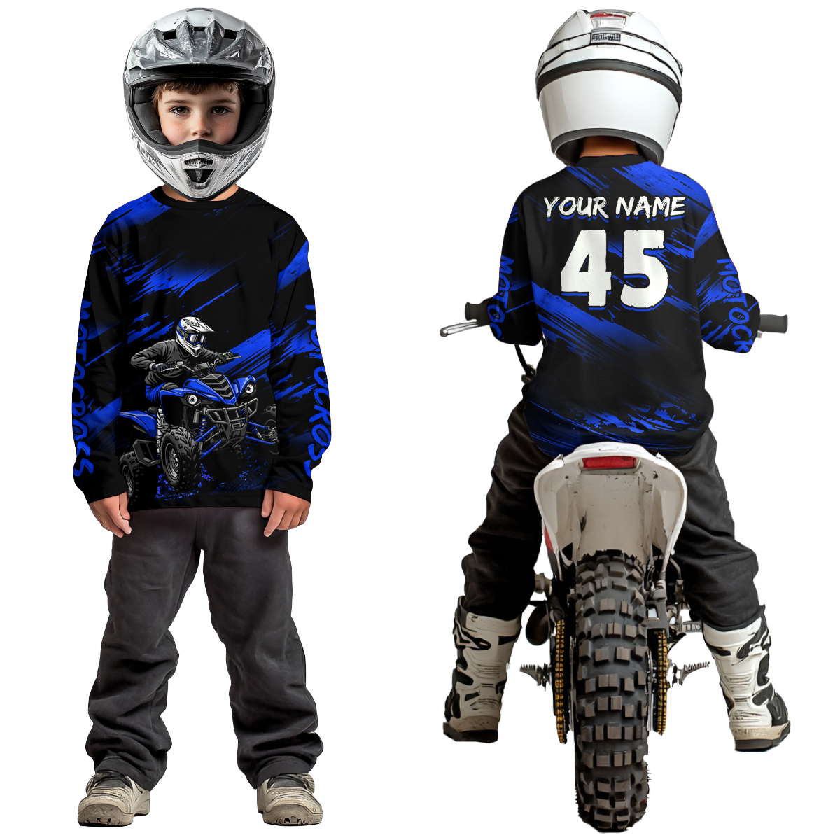 Custom Blue ATV Motocross Jersey Kid Adult Quad Bike Jersey Off-Road Shirt UPF30+ DNT58