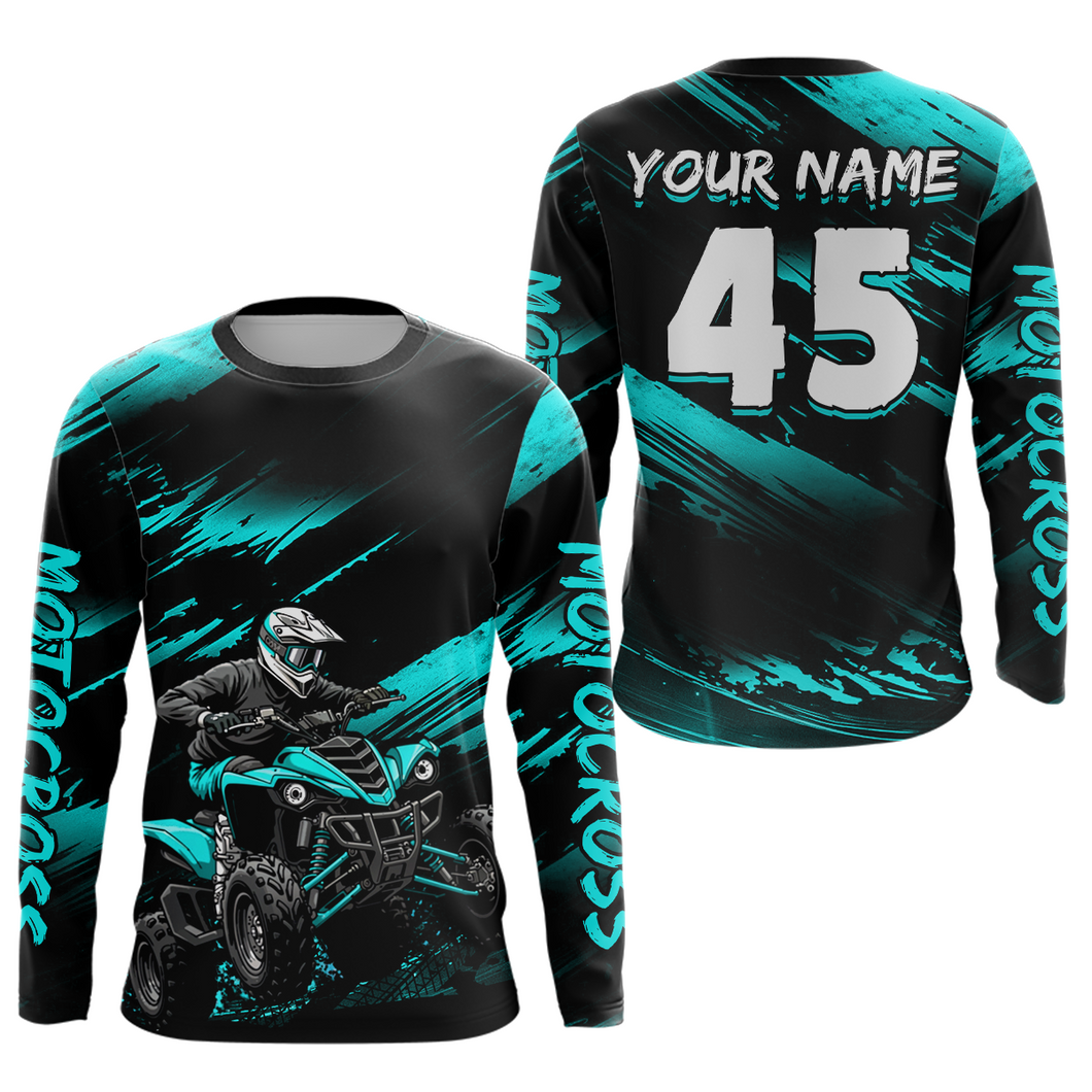 Custom Turquoise ATV Motocross Jersey Kid Adult Quad Bike Jersey Off-Road Shirt UPF30+ DNT58