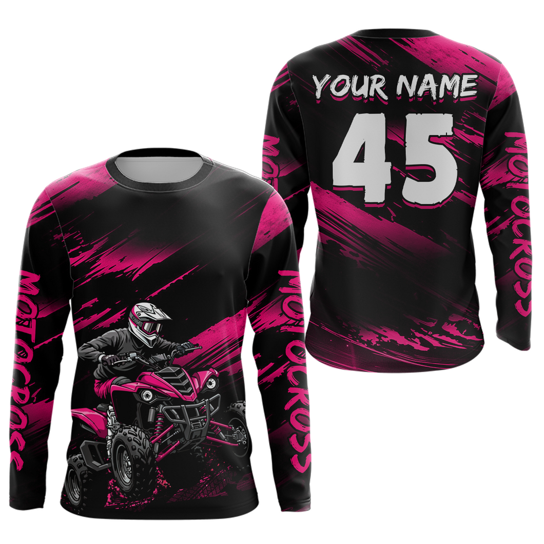 Custom Pink ATV Motocross Jersey Kid Adult Quad Bike Jersey Off-Road Shirt UPF30+ DNT58