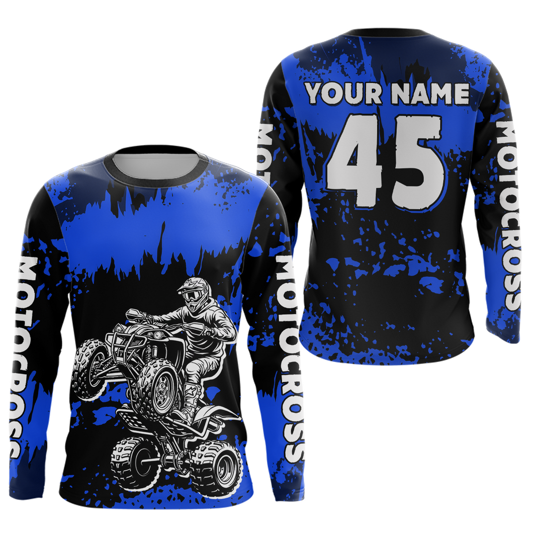 Blue ATV Motocross Jersey Kid Adult Custom Quad Bike Jersey Off-Road Shirt UPF30+ DNT59