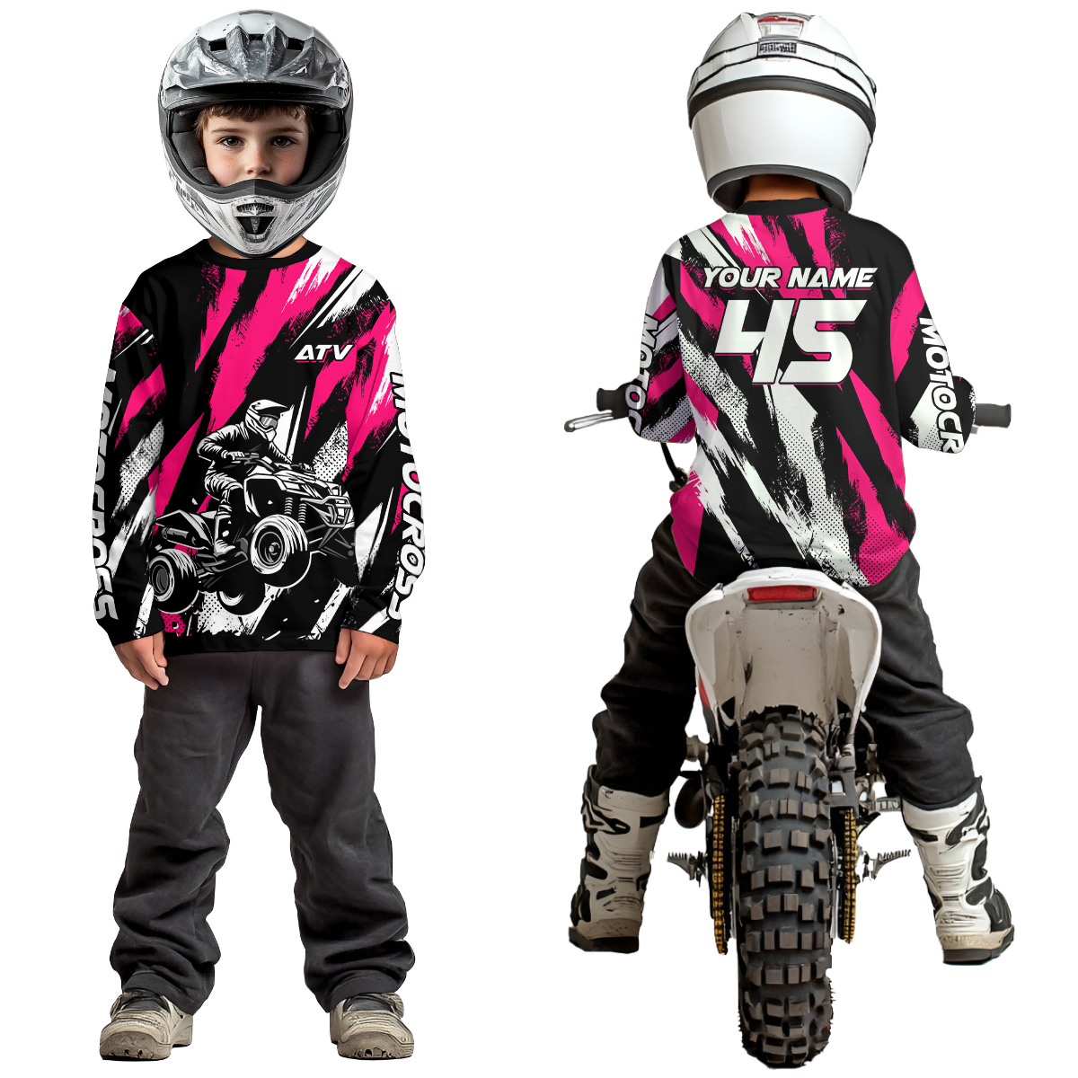 Pink ATV Motocross Shirts Kid Men Women Custom Quad Bike Off-Road Shirt UPF30+ DNT60