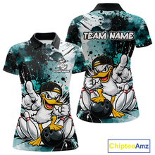 Load image into Gallery viewer, Custom Teal Funny Duck Bowling Jersey for Women Bowling Uniform Polo &amp; 1/4 Zip Bowling Team Shirts HNT237