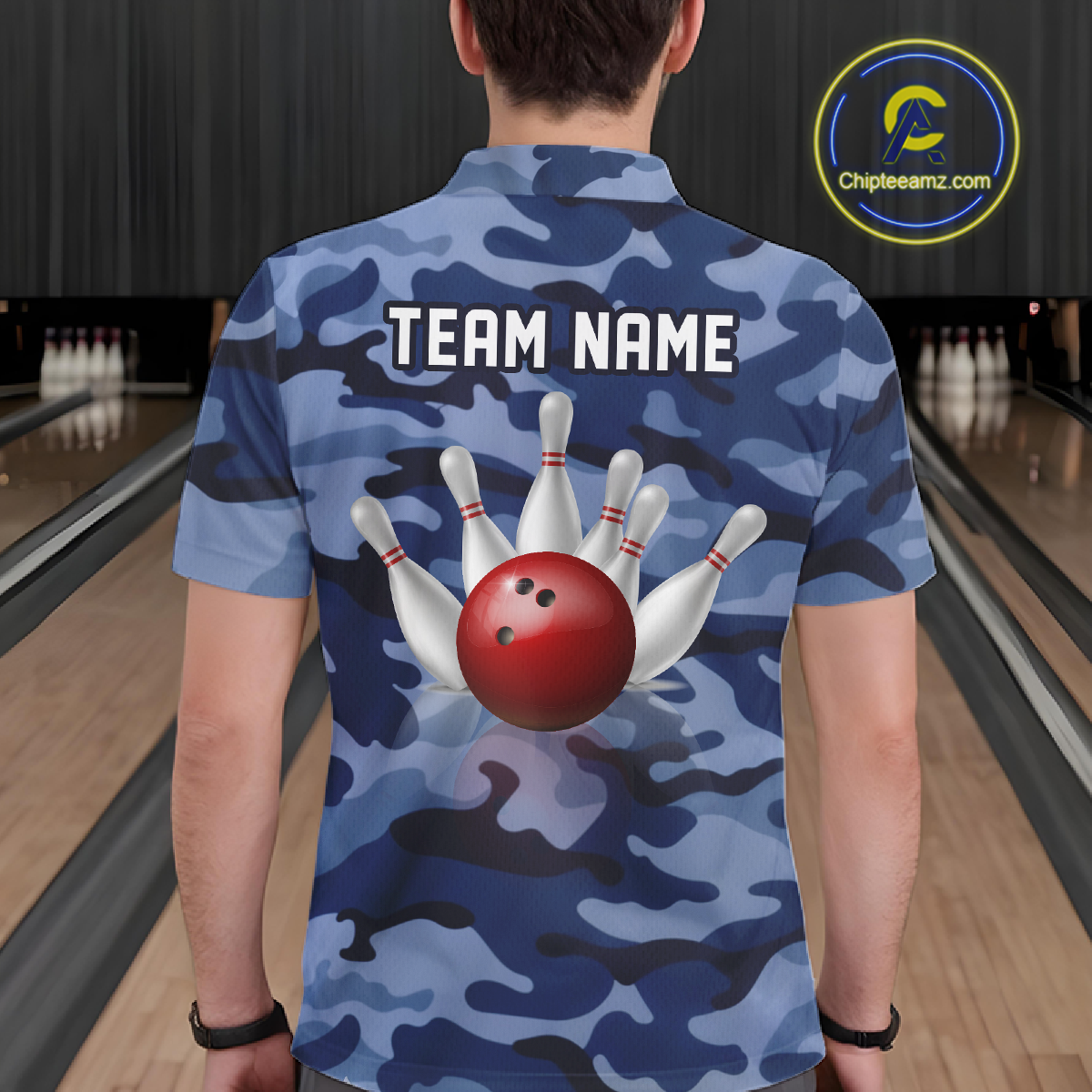 Custom Blue Camo Bowling Jersey for Men Bowling Team Shirts Bowling Uniform Polo & 1/4 Zip HNT167