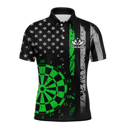 Custom Green US Flag Darts Shirt for Men Darts Team Jerseys Dart Tournament Polo & 1/4 Zip NNT116