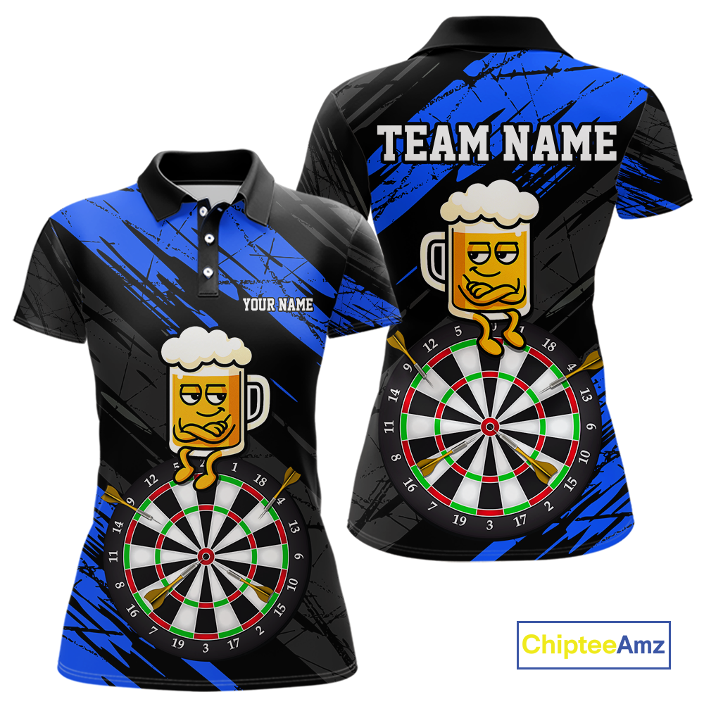 Custom Blue Funny Beer Darts Board Dart Shirts For Women Darts Team Jerseys Dart Tournament NNT120