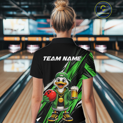 Custom Green Beer Duck Bowling Shirt for Women Duck Funny Beer Bowling Team Jersey HNT276