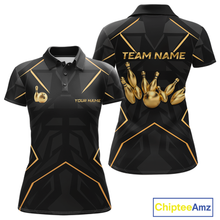Load image into Gallery viewer, Custom Black and Gold Bowling Jersey for Women Bowling Team Shirts Bowling League Polo &amp; 1/4 Zip HNT175