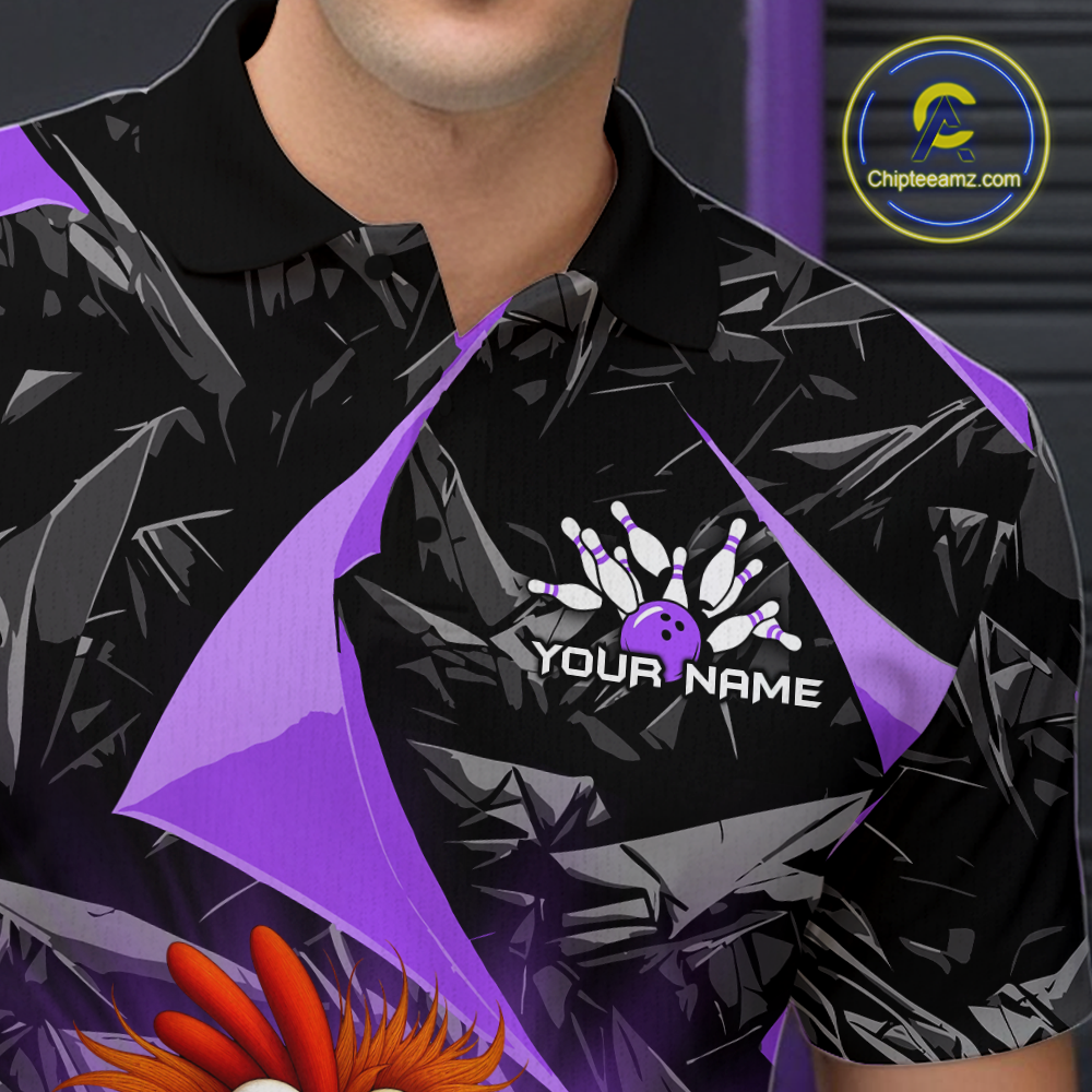 Custom Purple Funny Chicken Bowling Jersey for Men Bowling Team Shirts  Polo & 1/4 Zip HNT138