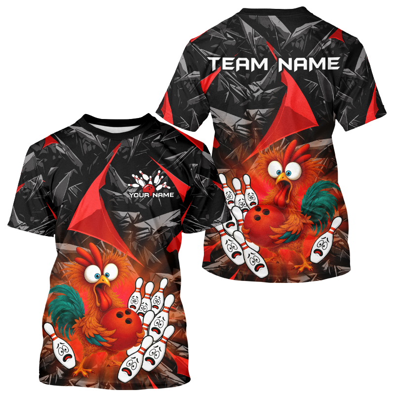 Custom Red Chicken Bowling Shirts for Men Women Bowling Uniform Bowling Team Shirts HNT138