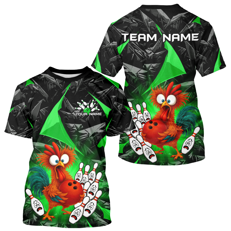 Custom Green Chicken Bowling Shirts for Men Women Bowling Uniform Bowling Team Shirts HNT138