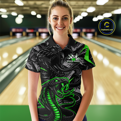 Custom Green Cobra Snake Bowling Jersey for Women Bowling Team Shirts Polo & 1/4 Zip HNT137