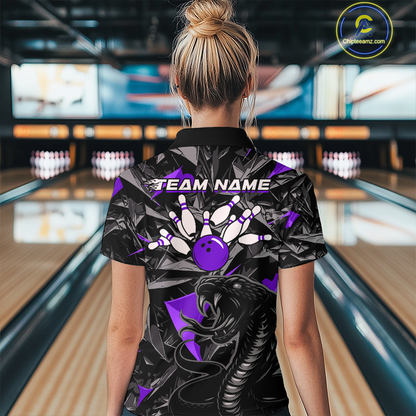Custom Purple Cobra Snake Bowling Jersey for Women Bowling Team Shirts Polo & 1/4 Zip HNT137